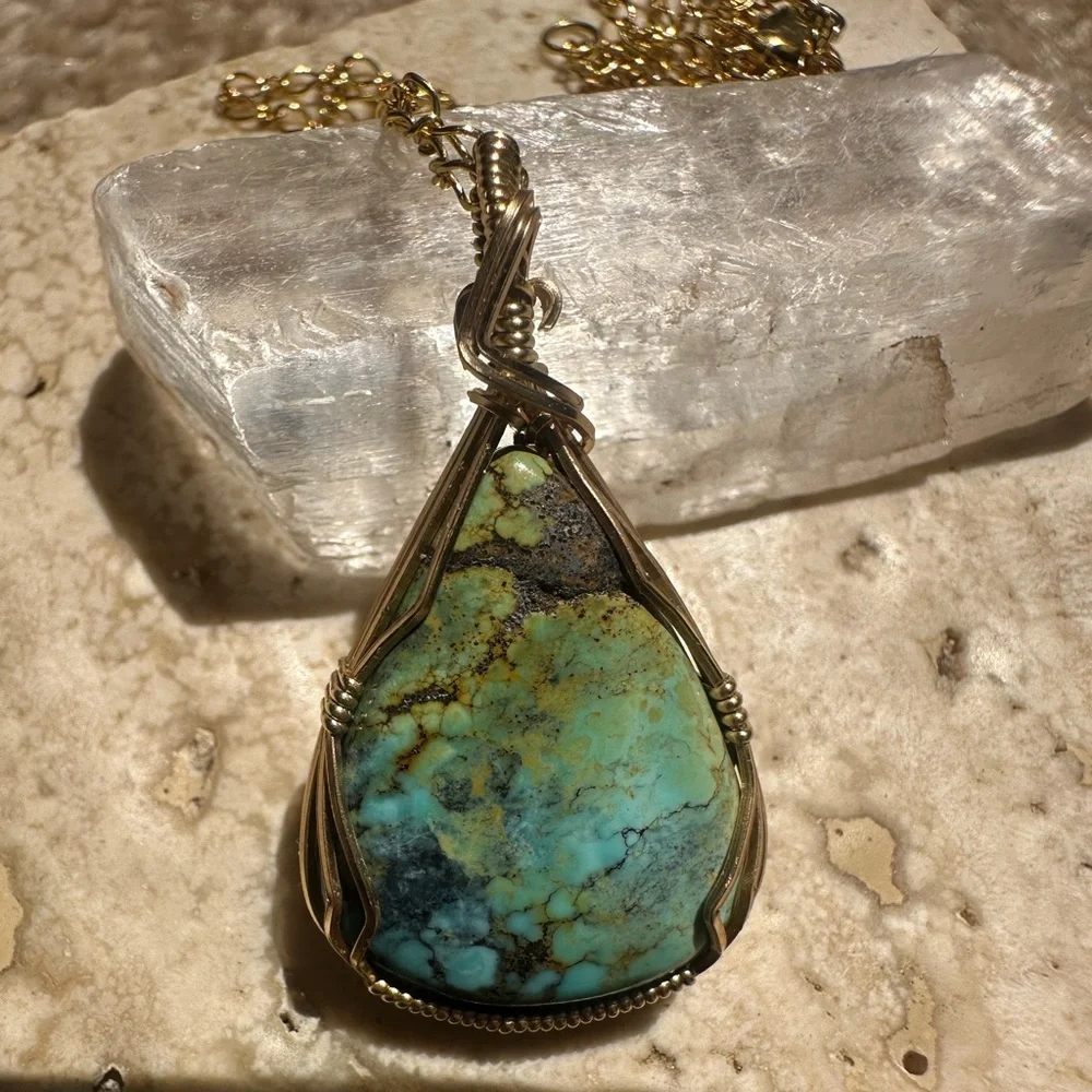 14k Gold Filled Genuine Turquoise with backing Pendant